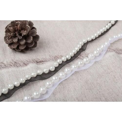 5 Yards/lot Width 0.39" 1CM White/Black DIY Handmade Beaded Lace Trim Ribbon Decorative collar Pearl L2Q17