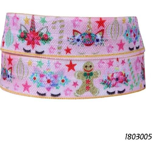 50 yards/lot) Pink patterns unicorn and flower printed fold over elastic for party decoration