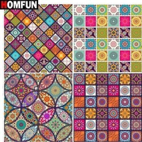 HOMFUN Full Square/Round Drill 5D DIY Diamond Painting "Plaid mandala" 3D Embroidery Cross Stitch 5D Home Decor Gift