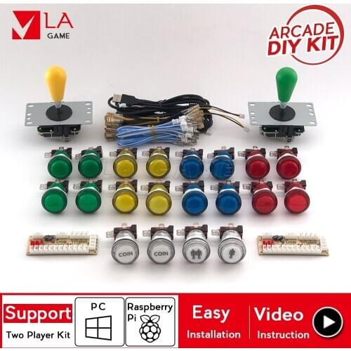 Arcade diy kit for 2 player USB Encoder to PC Rasberry Pi arcade cabinet diy kit led push buttons 5 pin 8 way joystick