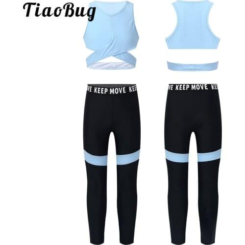 2Pcs Kids Girls Ballet Dancewear Workout Gymnastics Outfits Sport Bra Tank Tops with Pants Leggings Set Dance Class Outfits