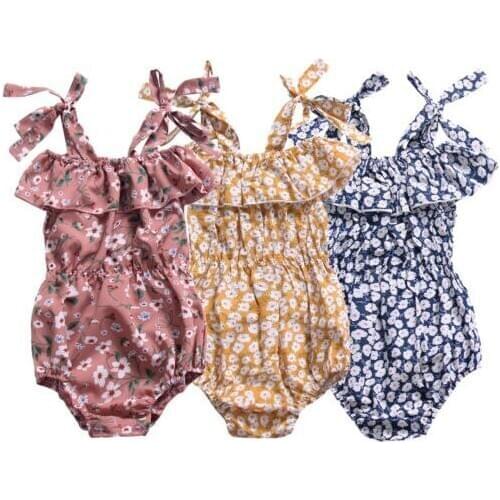 Newborn Infant Baby Girls Floral Strap Off Shoulder Bodysuit Jumpsuit Clothes Outfits Size 0-24M