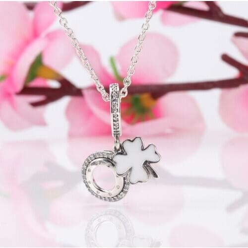 S925 Sterling Silver Fashion Lucky Day Pendant Four Leaf Clover Pendant Fit Original Charms Necklace