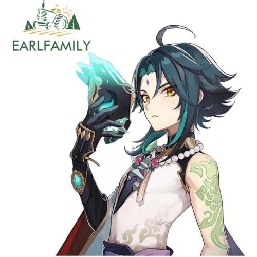 EARLFAMILY 13cm x 10.7cm for Xiao Genshin Impact Car Accessoires Vinyl Car Stickers Camper Laptop Waterproof Graffiti Graphics