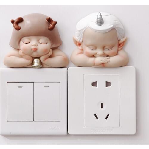European Style Light Switch Stickers Wall Home Decorations Socket Protective Cover Home Living Room Cute Cartoon Resin P30