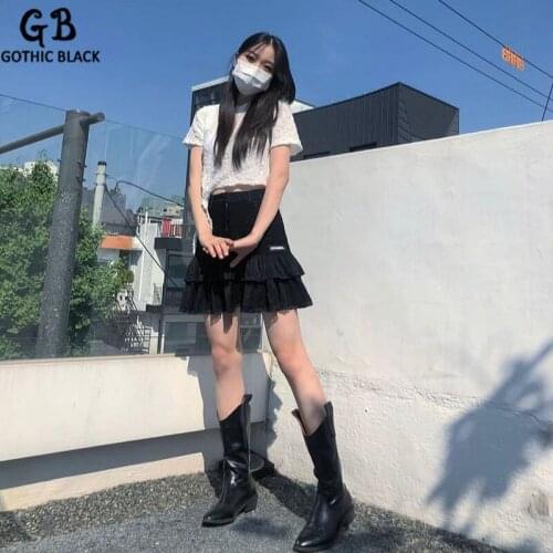 Gothblack Skirt Lolita College Style Patchwork Lace Pleated Summer Skirt High Waist Solid Back To Basics Slim Gothic Clothes