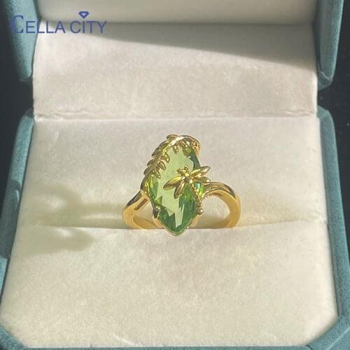 Cellacity New 925 Sterling Silver Ring with oval emerald gemstone for Women Engagement Jewelry For Wedding Party Gift Size 6-10