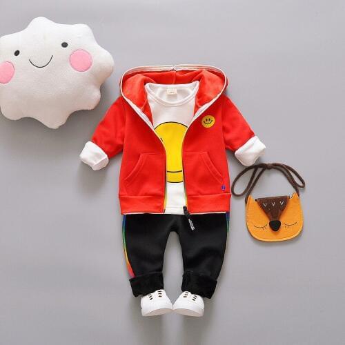 Spring Autumn Kids Clothes Set 3 pcs Jacket+T-shirt+Pants Suit for Boys Children Smile Clothes Girls Casual Cotton Clothing Set