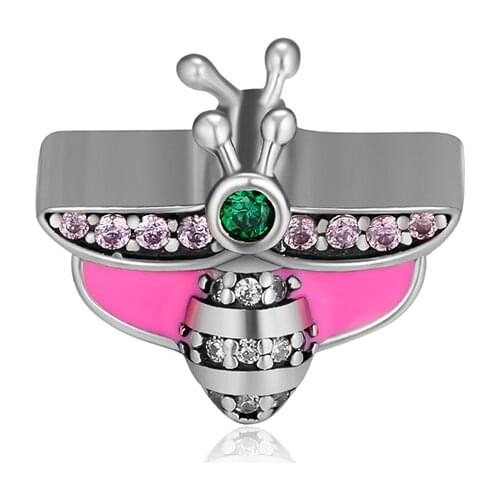 Dreamy Dragonfly Charm Fandola 925 Sterling Silver Fits Pandora Bracelet Charms Jewelry Making Pink & Green Enamel plata de ley