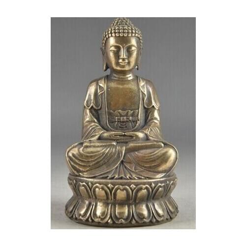 Copper Brass CHINESE crafts Asian Exquisite Chinese Bless Collectable Copper Amulet Buddha Sakyamuni Statue