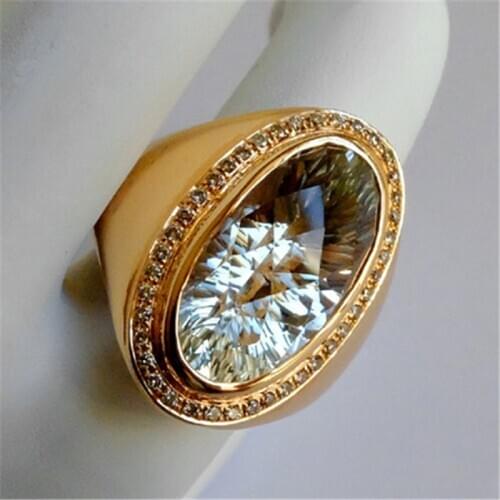 Modyle Fashion Punk Vintage Statement Vintage Gold Color Ring for Women Men Big Round Rhinestone Alloy Male Rings
