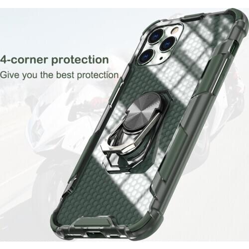 Soft Silicone Shockproof Phone Case for iPhone 12 11 Pro Max XS X XR 7 8 6 Plus SE 2020 with Metal Ring Bracket Hive Back Cover