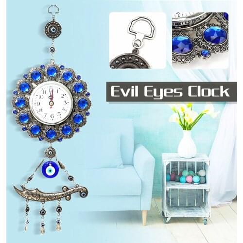 Blue Evil-eye Wall-Mounted Clock Watch Diamond Pendant Home Amulet Hanging Decor Ornament