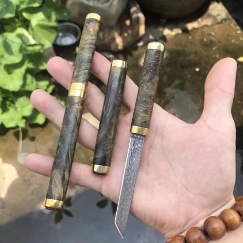 Paring Knife Damascus Steel VG10 Home Kitchen Chef Knife Outdoor Camping Knife Ebony Handle Japanes Samurai Style K Sheath