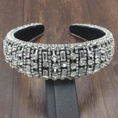 New European and American Sliver Gold Luxury Temperament Baroque Heavy Gorgeous HairHoop Full Rhinestones For Womon Hairband