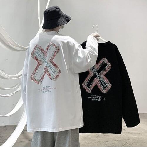 Autumn long-sleeved t-shirt for men women Hong Kong style new trend all-match handsome graffiti Korean punk oversize youth shirt