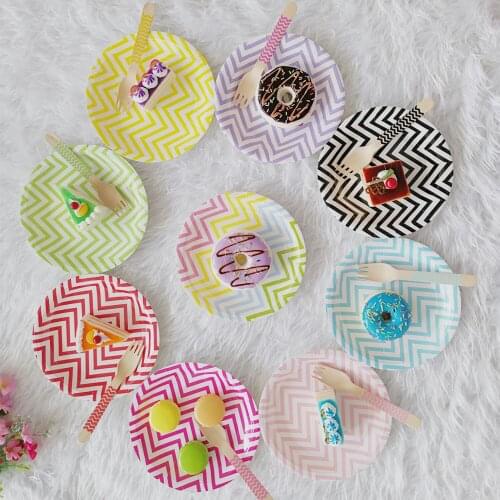 Party Tableware Color Wave Disposable Paper Plate Childrens Birthday Cake Dessert Barbecue Plate Green Red Pink Black Yellow