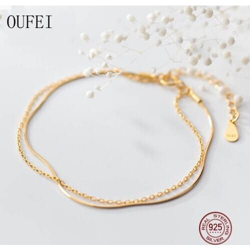 Simple Bracelet For Women 925 Sterling Silver Bracelet Fashion Charm Gold Double-Layer Bracelet Jewelry Accessories Gift