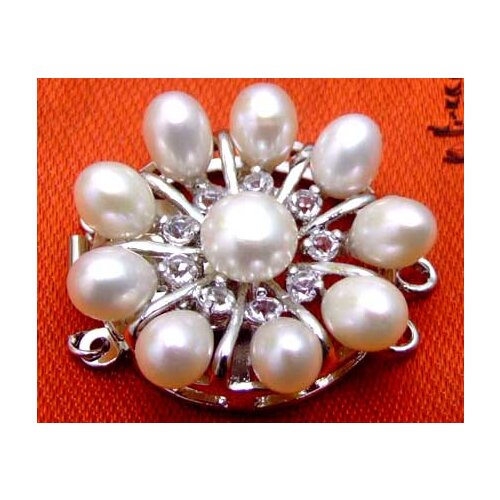 SALE Big 30mm natural white 7-8mm pearl and rhinestone three strands Flower Clasp-gp78