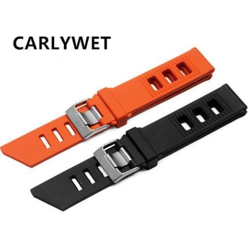 CARLYWET 20mm Waterproof Orange Black Silicone Rubber Straight End Wrist Watch Band