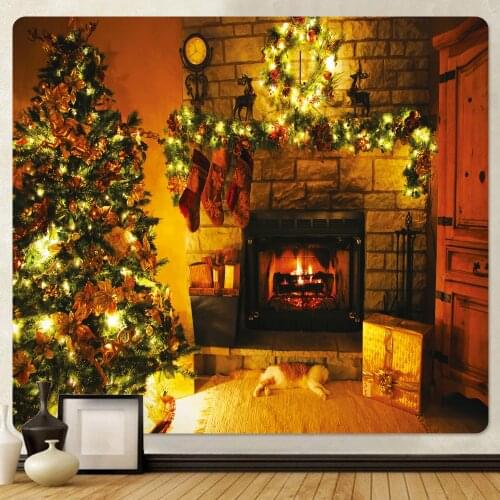 Fireplace tapestry Christmas wall hanging Christmas fireplace family decoration tapestry Christmas tree large size tapestry