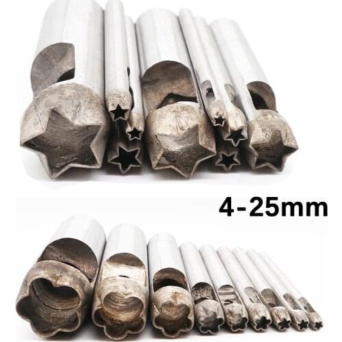 100mm Length 8mm Steel Punching Tool Puncher Handmade Craft Leather Various Shapes Pentagonal Heart Quincunx
