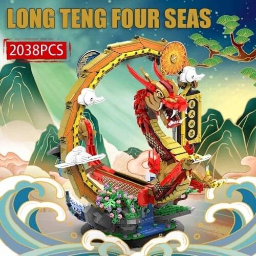 New Moc Chinese Style Dragon Boat Building Blocks Creative Ship With 4 Figures 3D Model Bricks Toys For Children Birthday Gifts