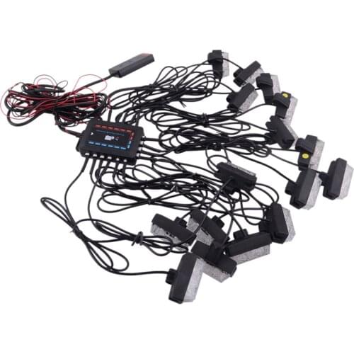 Universal Amber & White 12V 32 LED Deck Dash Grill Emergency Warn Hazard Strobe Light Lamp Bar With Controller