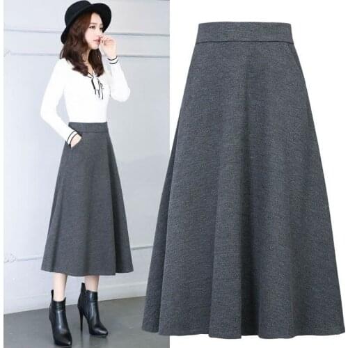 High Waist Woolen Skirts 2021Autumn Winter Womens Plus Size Wool Maxi Skirts Female Fashion Casual Big Swing A-Line Long Skirts
