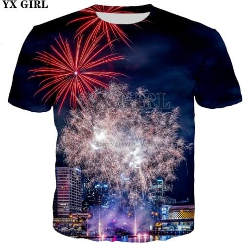YX GIRL Brand T-shirt 2018 summer New Fashion t shirts fire works/city skycrapper 3d Print Mens Womens Casual Cool t shirt