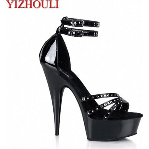 Summer new ladies crystal platforms Rivets Sandals 15cm thin high heels sexy pumps woman Dance Shoes