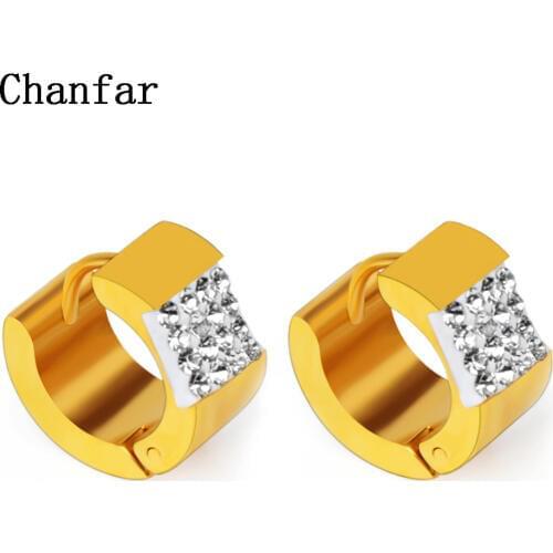 Chanfar 7MM Width Clear Rhinestone Stainless Steel Earrings Shining Crystal Paved Stud Earrings For Women Fashion Jewelry
