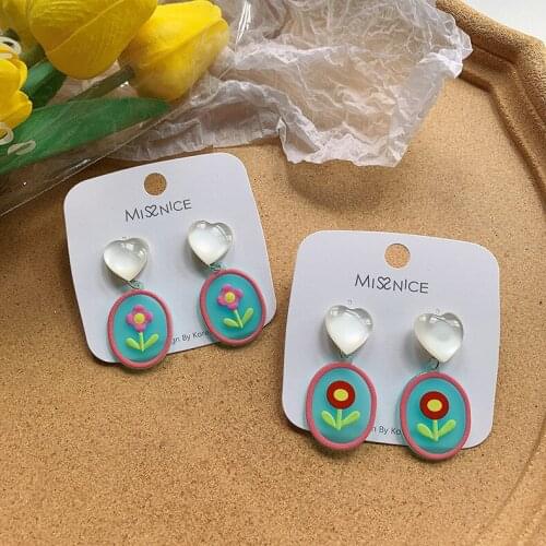 2021 New Heart Opal Flower Trendy Cute Dangle Earrings For Women Summer Fashion Jewelry Party Gift Oorbellen Brincos