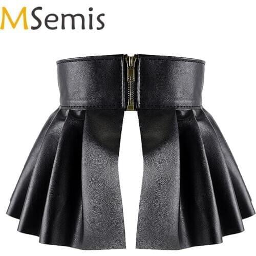 MSemis Women Pole Dance Skirt Belt PU Leather High Waist Waistband Stretch Pleated Skirt Style Cinch Belt Stage Wear Streetwear