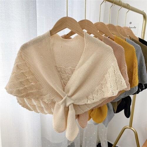 Women Solid Color Knitted Fake Collars Female Dress Shirt Detachable Collar Half Top Shawl Vintage False Collar Small Cape