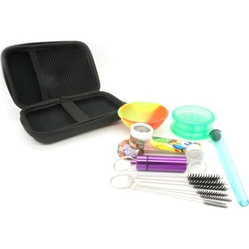 1Set Smoking Pipe Grinder With Silicone Bowl Rolling Paper Tobacco Herb Tube Aluminium Glass Storage Box Cigarette Accessories