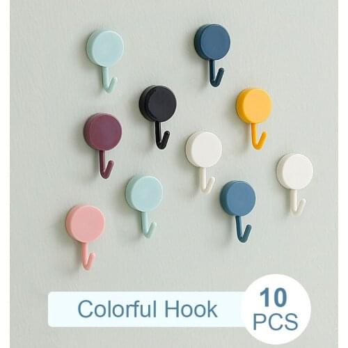 10pcs/lot Wall Hook Strong Load-Bearing Self Adhesive Candy Color Wall Hooks for Clotches Key Chain Living Room Organzizer