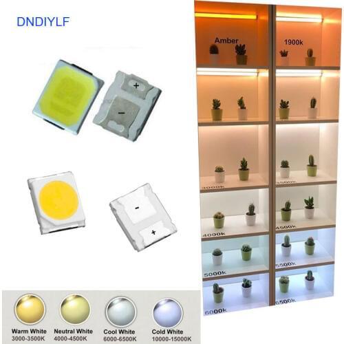 100pcs 3V 60ma 0.2W SMD 2835 LED Beads 20-25lm White/Warm White S LED Chip DC3.0-3.6V for LED Light LED Sign