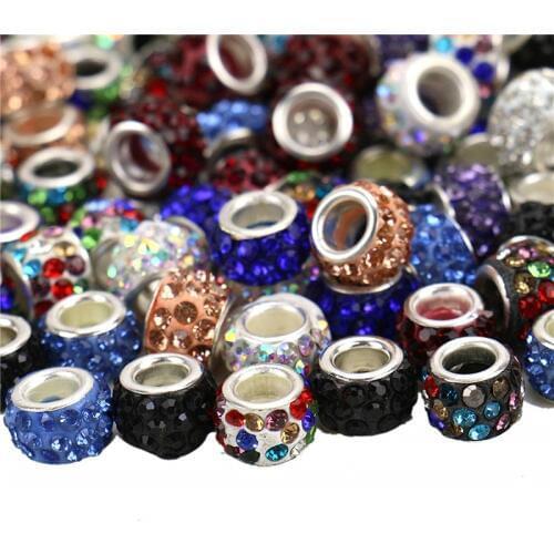 50Pcs Wholesale Color Crystal Setting Inlaid Glass Spacer Beads Charms Fit Pandora Bracelet Chain Necklace For Jewelry Making
