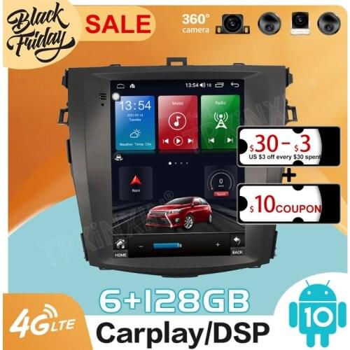 128GB Android 10.0 Tesla Style for TOYOTA Carolla 2006 - 2012 Carplay GPS Car Navigation Multimedia Video Player Stereo Radio