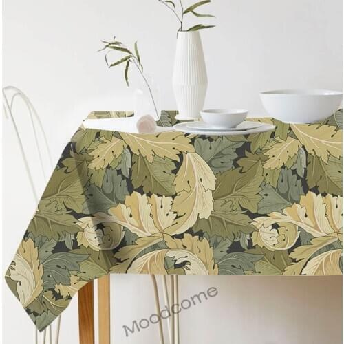 Famous UK Artist William Morris Design Leaves Lemon Seamless Pattern Decorative Tablecloth Waterproof Cotton Linen Desk Cover