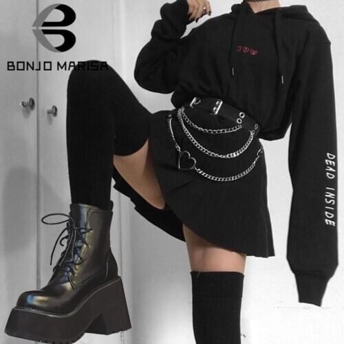 BONJOMARISA INS Female Fashion Chunky Platform Ankle Boots Designer Punk Boots Women Autumn Brand Shoes Woman