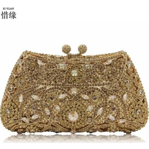 XIYUAN BRAND women snails shape Diamond Evening Clutch Bags Wedding Party Prom Handbags Metal day Clutches gold silver