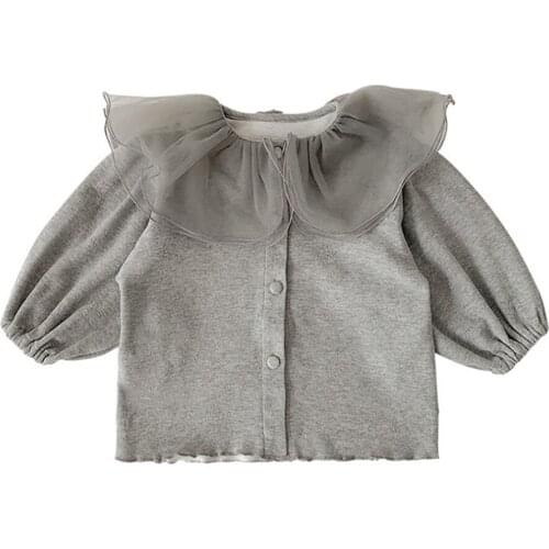 Baby Cute Sweet Girls Clothing Outfit Children Long Sleeve Toddler Girls Spring Costume Top Lace Lapel Tops For Girls