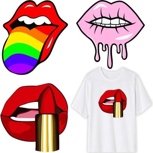 DIY Cartoon Lipstick Heat Transfer Sticker For Vogue Girl Clothing Patch 1 Piece. T167