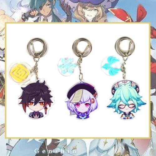 Genshin Impact Keychain Man Game Acrylic Key Chain Women Key Holder Couples Keyring Cartoon Key Ring Pendant
