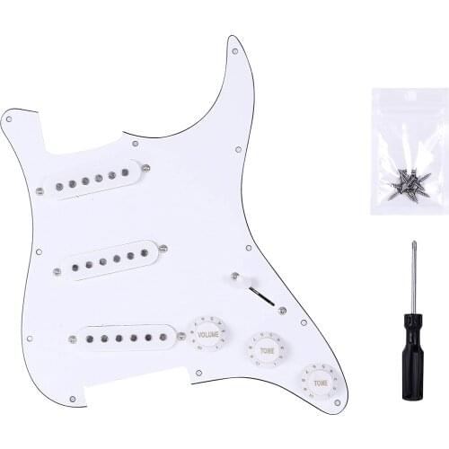 Gusnilo Musiclily 11-hole SSS guitar single coil Pickguard load pre-wiring set scratch board, 3 layers of white with screws