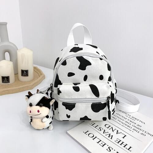 Cow pattern cute girl canvas bag Korean soft girl kids backpack