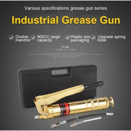 900cc Pressure Bar Grease Gun Kit Upgrade Spring Hose Oil Filling Equipment Gold Plated Double Rod Car Machinery Repair Parts