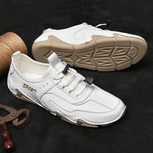 New Casual Leather Shoes Men Fashion Sneakers Outdoor Lace-Up Lightweight Spring Summer Leisure Mens Comfortable Walking Flats